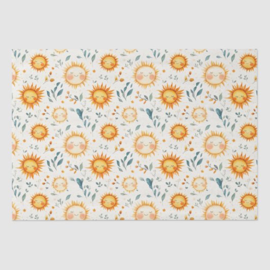 Zon en bloemen baby geschenken tissuepapier (Voorkant)