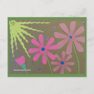 Zon en bloemen groen Blue Beach Song™-Briefkaart Briefkaart