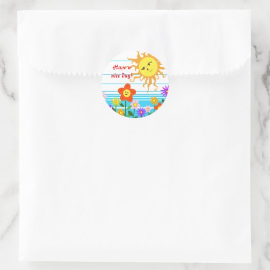 Zon en bloemen ronde sticker (Tas)