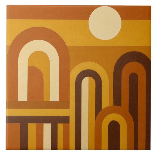 Zon en Bogen Mid Century Modern Geometrisch Ontwer Tegeltje (Voorkant)
