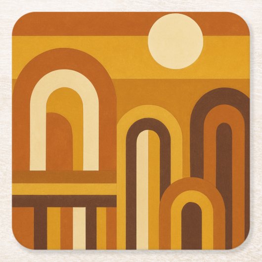 Zon en Bogen Midden Eeuw Modern Geometrisch Ontwer Kartonnen Onderzetters (Voorkant)