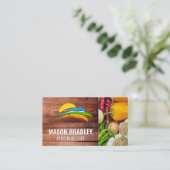 Zon en gekleurde verfkwast | Groenten produceren Visitekaartje (Staand voorkant)