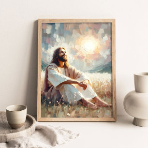 Zon en Glimlach, Moderne Christelijke Kunst, Jezus Poster