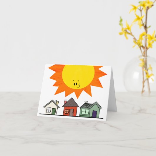 Zon en Huizen Kaart (Gele Bloem)