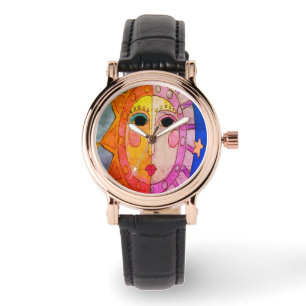 Zon en maan Abstracte oorbare Kunst Horloge