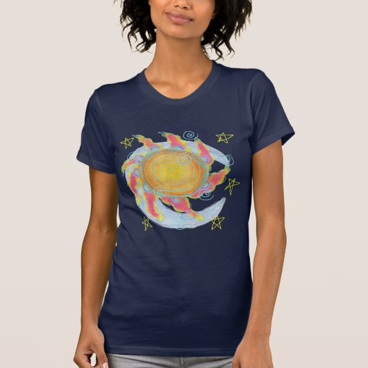 Zon en maan Abstracte oorbare Kunst T-shirt (Voorkant)