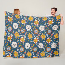 Zon en Maan Bloemmotief in Blauw en Geel