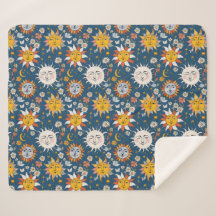 Zon en Maan Bloemmotief in Blauw en Geel
