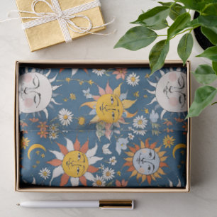 Zon en Maan Bloemmotief in Blauw en Geel Tissuepapier