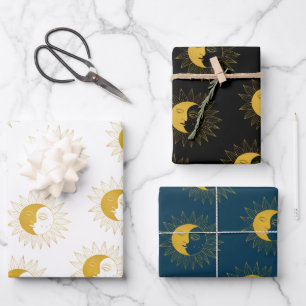Zon en Maan Boho Line Art Golden Variety Pack Inpakpapier Vel