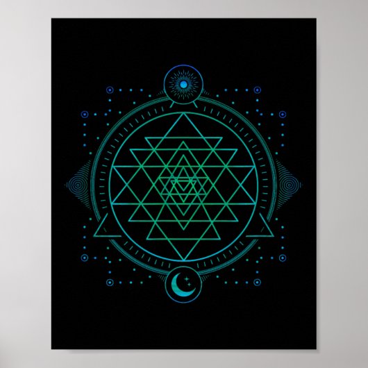 Zon En Maan Chakra Geometrie Sri Yantra Poster (Voorkant)