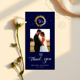 Zon- en Maan Elegant Monogram Huwelijk Bedankkaart