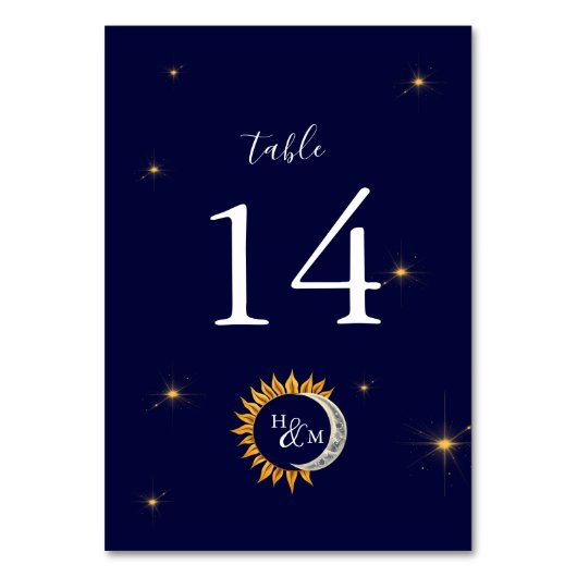 Zon en Maan Elegant Monogram Huwelijk Kaart (Achterkant)