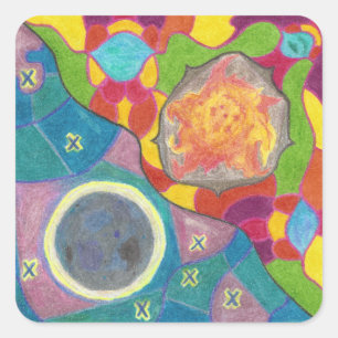 Zon en Maan Gestileerde Stickers