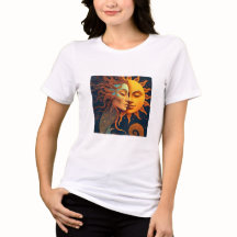 Zon- en Maan Gezicht T-shirt – Hemelse Kunst T-shi