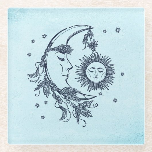 Zon en Maan Glazen Onderzetter (Voorkant)
