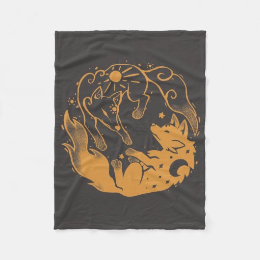 Zon en Maan Gouden Wolven Fleece Deken (Voorkant)