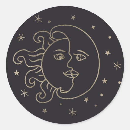 Zon en Maan Goudfolie Sticker (Voorkant)