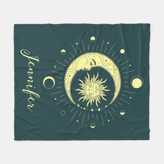 Zon en maan hemelontwerp met maanfasen fleece deken (Voorkant (Horizontaal))