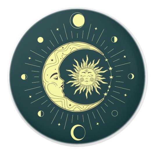 Zon en maan hemelontwerp met maanfasen keramische knop (Voorkant)