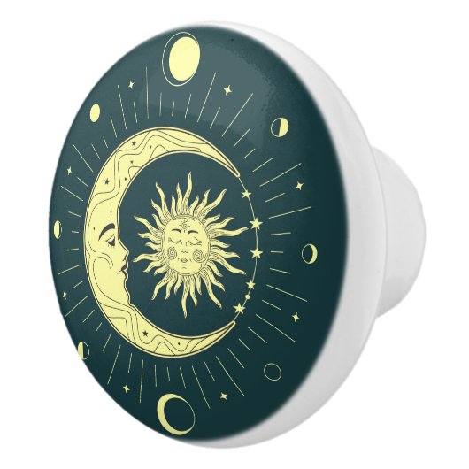 Zon en maan hemelontwerp met maanfasen keramische knop (Rechts)