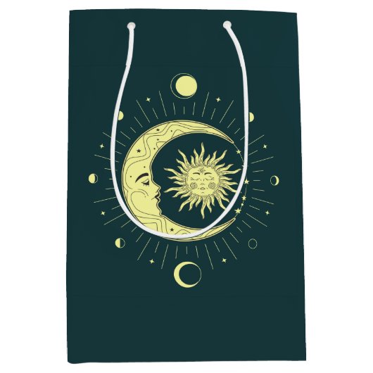 Zon en maan hemelontwerp met maanfasen medium cadeauzakje (Voorkant)