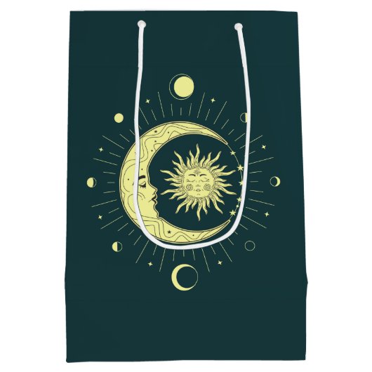 Zon en maan hemelontwerp met maanfasen medium cadeauzakje (Achterkant)