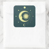 Zon en maan hemelontwerp met maanfasen vierkante sticker (Tas)