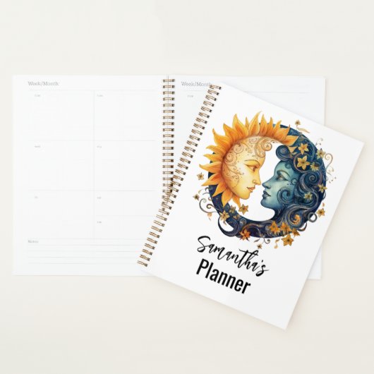 Zon en maan hemelse vrouwen gezichten planner (Display)
