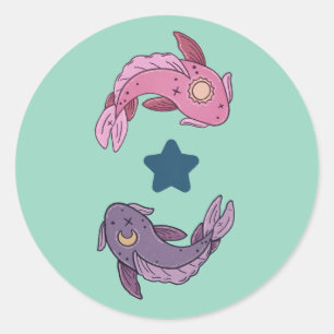 Zon- en Maan Koi Vis Hemelse Vissen Kunst Ronde Sticker