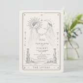 Zon en Maan | Lijnkunst Tarot Trouw Uitnodiging (Staand voorkant)
