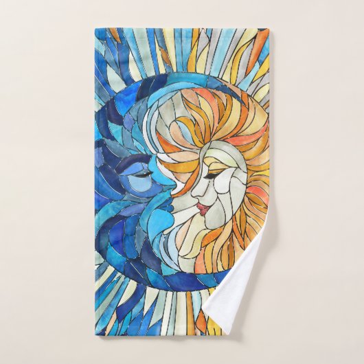 Zon en Maan Mozaïek Kunst Bad Handdoek (Handdoek)