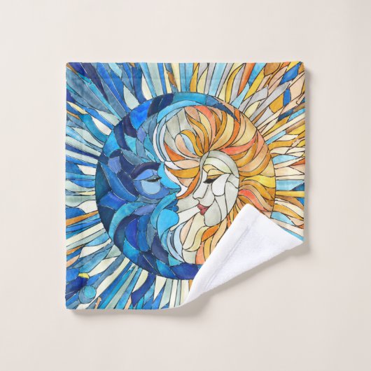Zon en Maan Mozaïek Kunst Bad Handdoek (Wasdoekje)