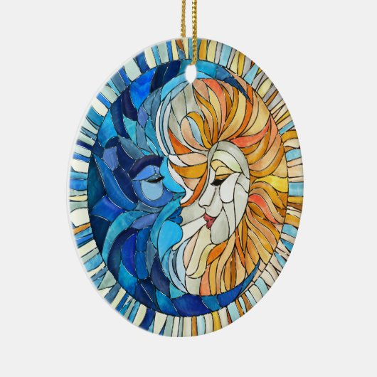 Zon en Maan Mozaïek Kunst Keramisch Ornament (Rechts)