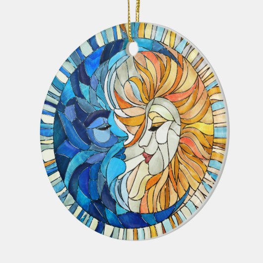 Zon en Maan Mozaïek Kunst Keramisch Ornament (Links)