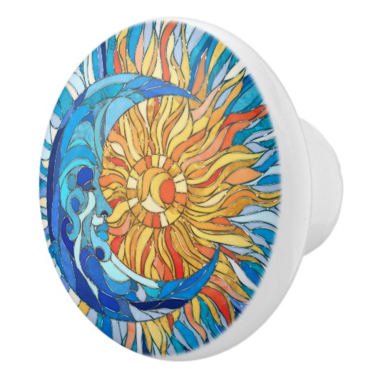 Zon en Maan Mozaïek Kunst Keramische Knop (Rechts)