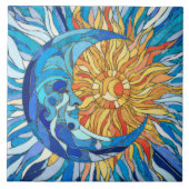 Zon en Maan Mozaïek Kunst Tegeltje (Voorkant)