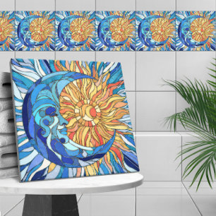 Zon en Maan Mozaïek Kunst Tegeltje