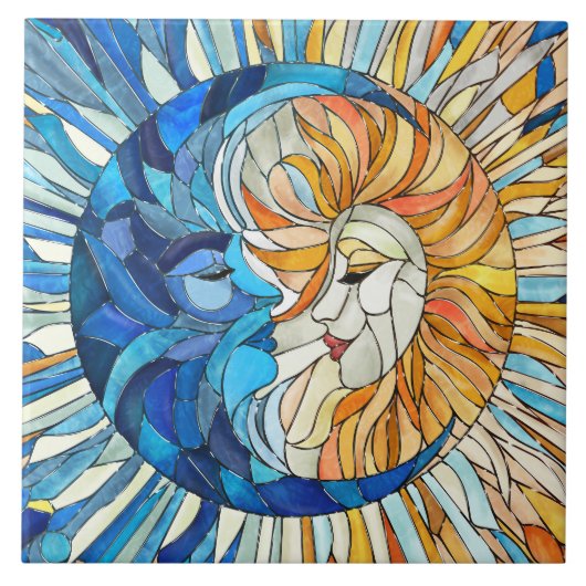 Zon en Maan Mozaïek Kunst Tegeltje (Voorkant)