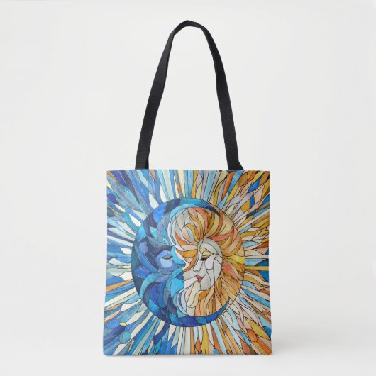 Zon en Maan Mozaïek Kunst Tote Bag (Voorkant)
