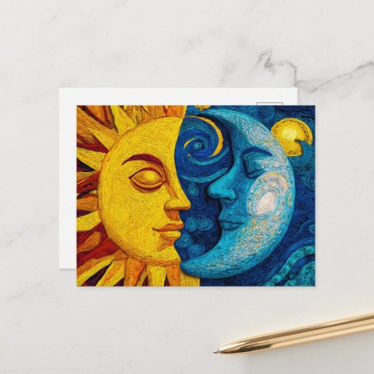 Zon En Maan - Ontwerp 1 Feestdagenkaart (Voorkant / Achterkant in situ)