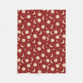 Zon en maan op rood fleece deken