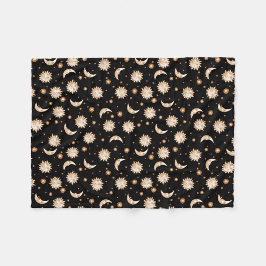 Zon en maan op zwart fleece deken (Voorkant (Horizontaal))