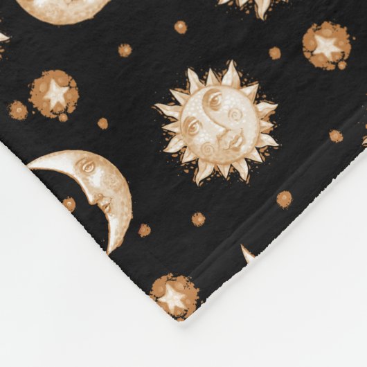 Zon en maan op zwart fleece deken (Hoek)