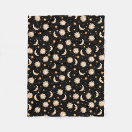 Zon en maan op zwart fleece deken