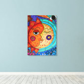Zon en Maan Paar Celestial Schilderij Canvas Afdruk (Insitu (Houten vloer))