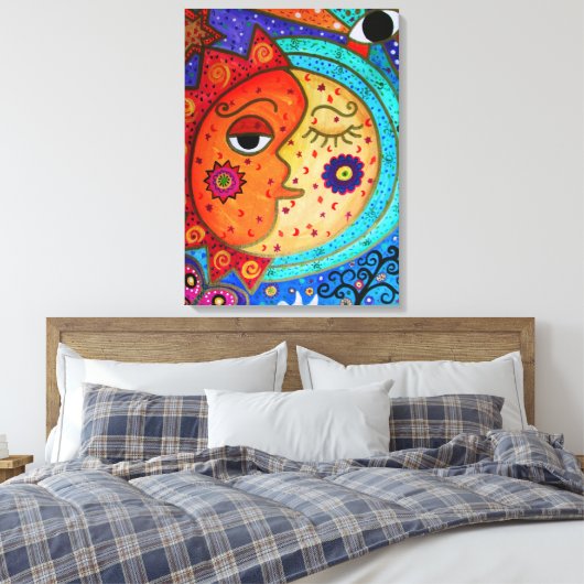 Zon en Maan Paar Celestial Schilderij Canvas Afdruk (Insitu (Slaapkamer))
