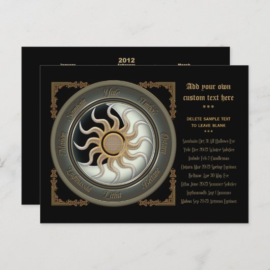 Zon en maan Pagan Wheel 2012 Kalender Briefkaart (Voorkant / Achterkant)