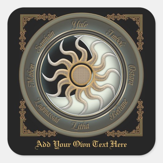 Zon en Maan Pagan Wiel Boekplaat Vierkante Sticker (Voorkant)
