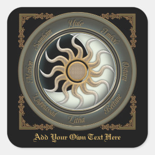 Zon en Maan Pagan Wiel Boekplaat Vierkante Sticker